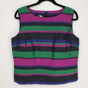 3/$25 Talbots Striped Taffeta Silk Sleeveless Top 14P Purple Black Green